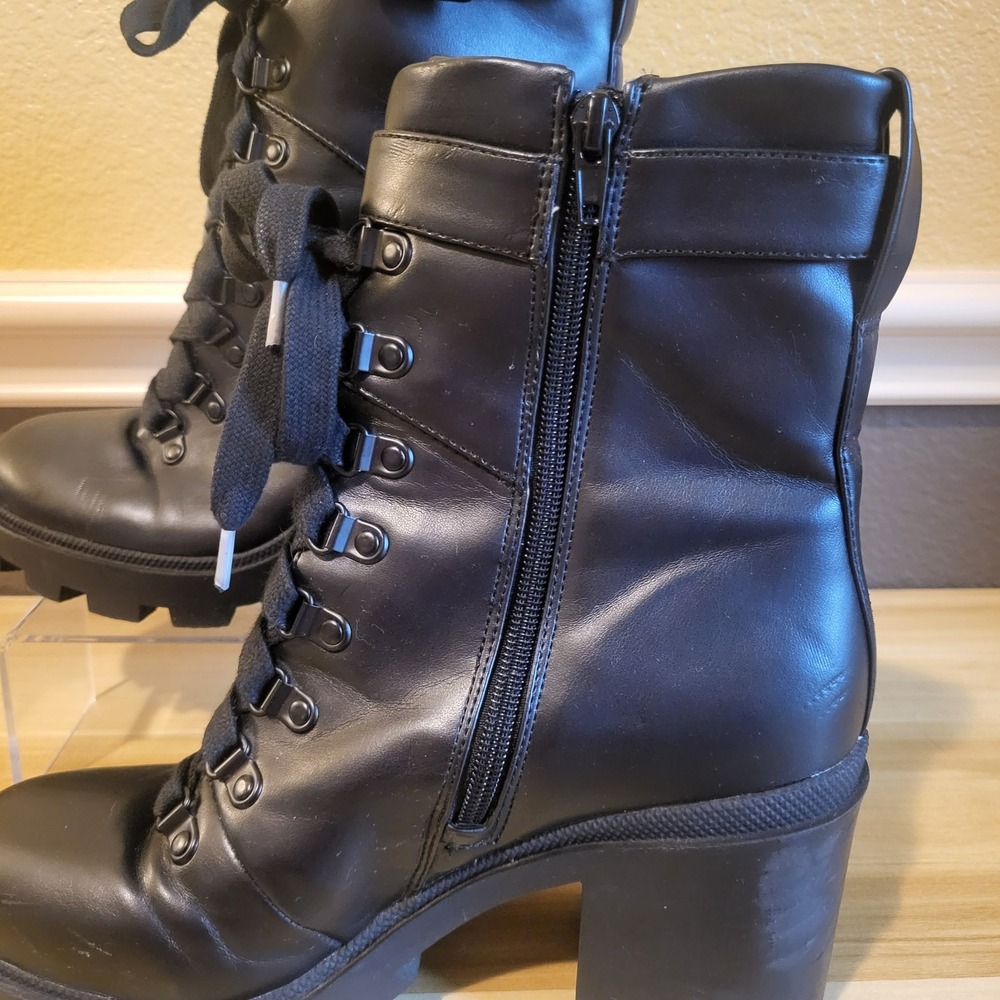 Mix No.6 Boots Valera Lace Up  Combat Block Heels Black Faux Leather Women's 8M - Picture 6 of 16